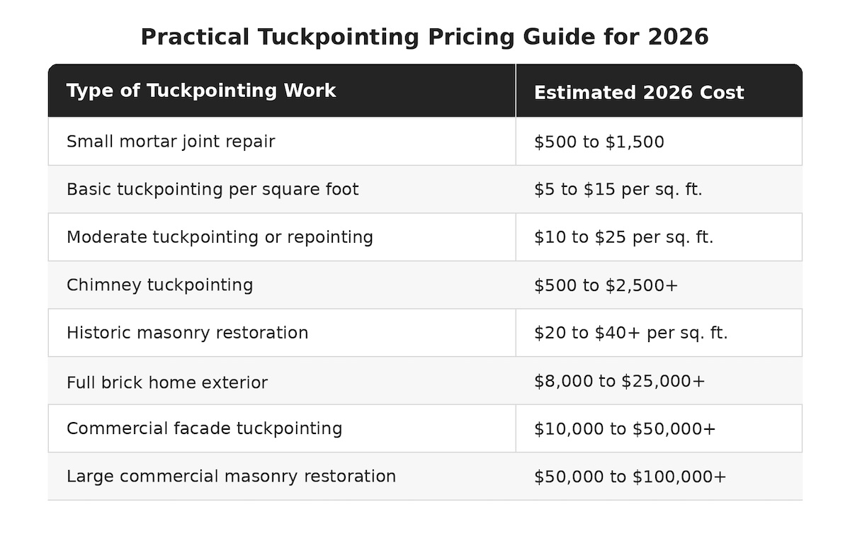 tuckpointing cost detroit table